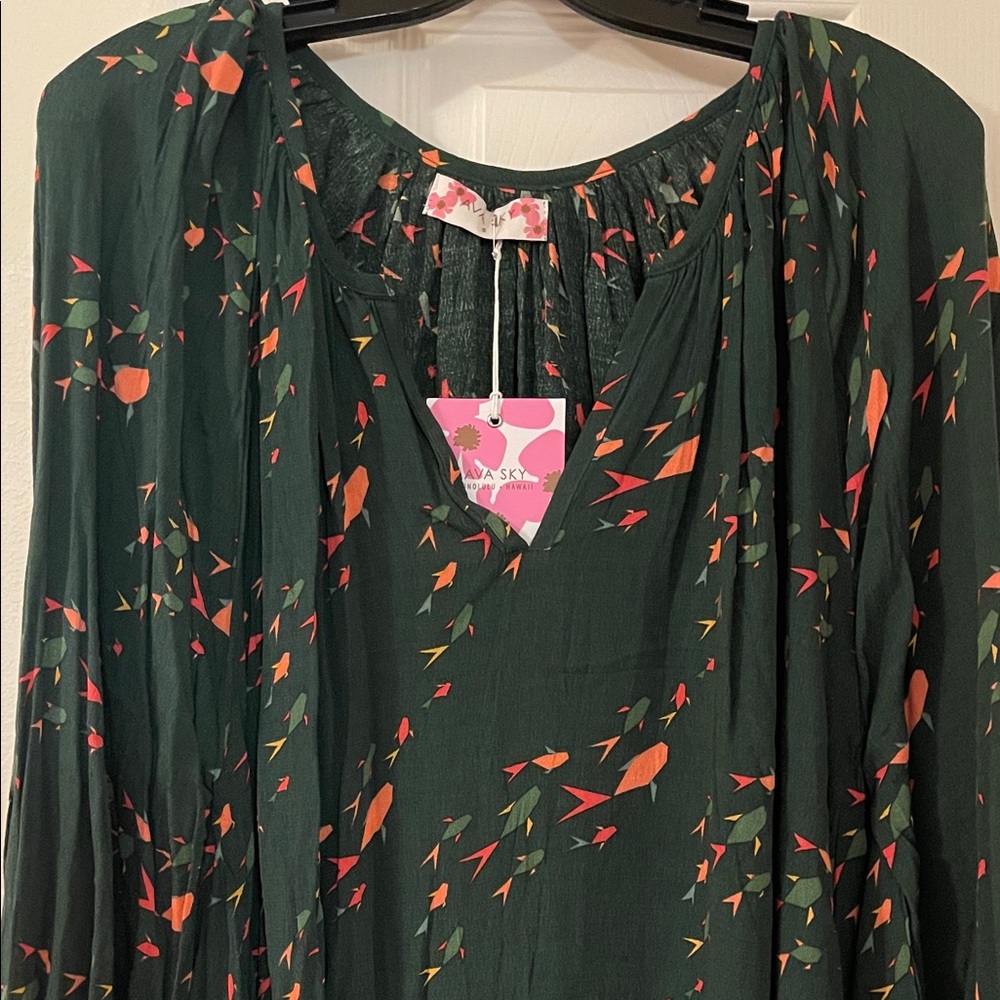 NWT Ava Sky Dark Green Short Kelly Dress with Origami